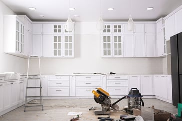 An in-progress kitchen remodel with custom cabinets.