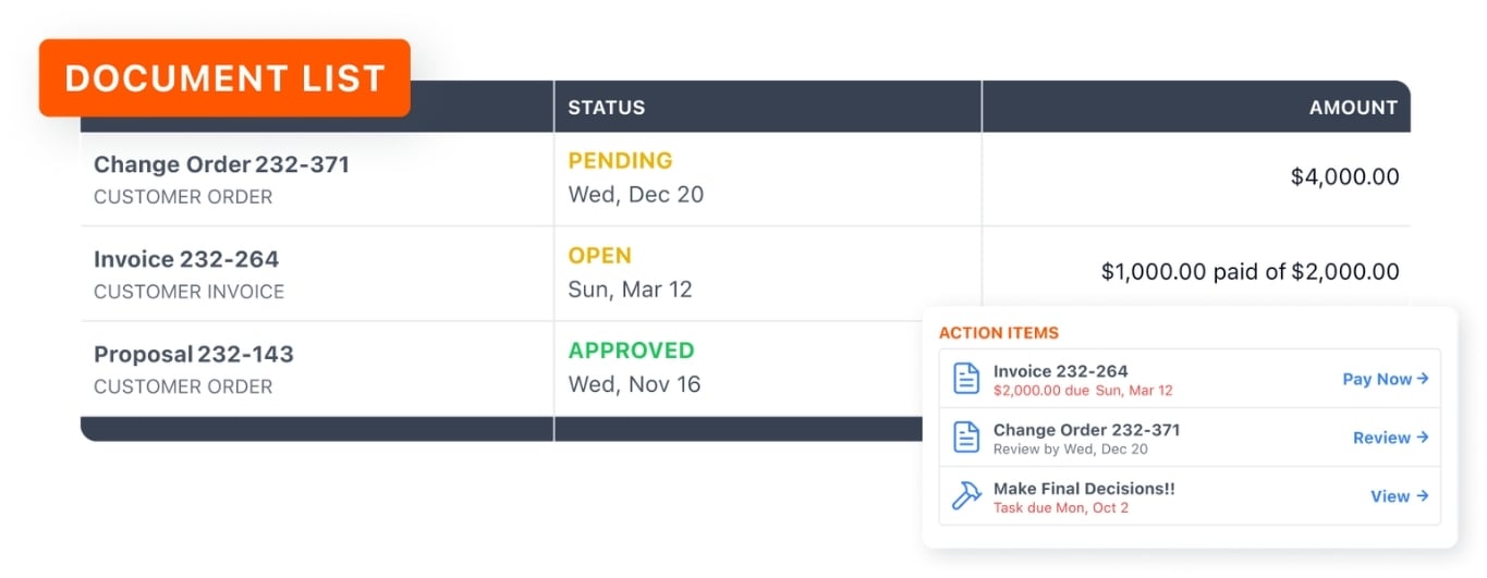 Example of the Document List on JobTread.