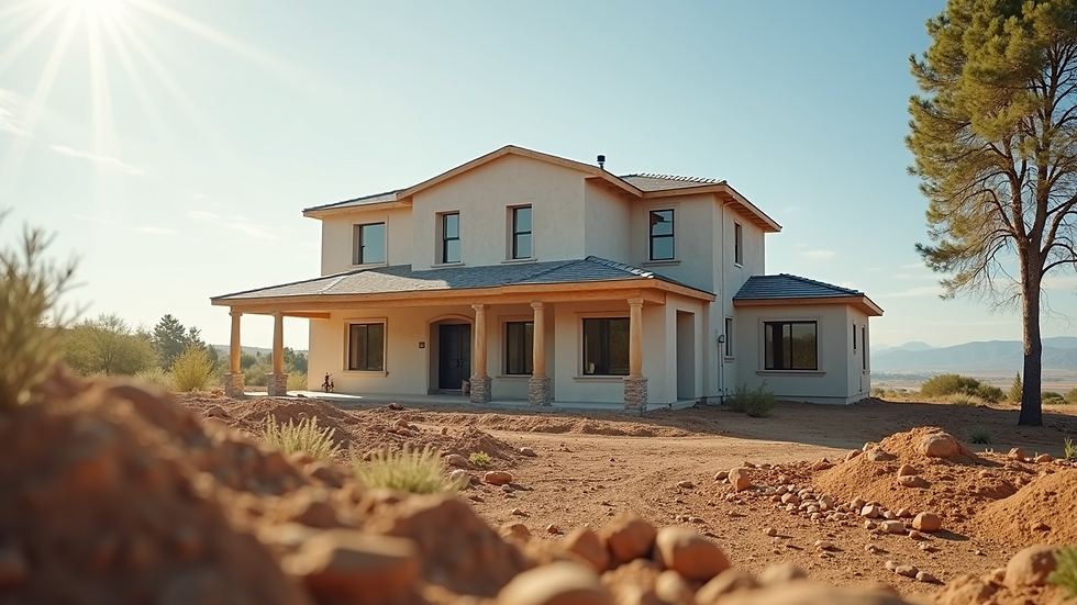 Wide angle view of a newly constructed home