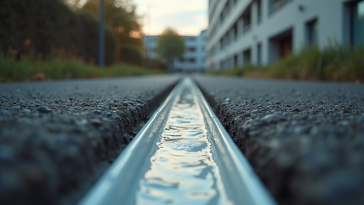 High angle view of a clean gutter system