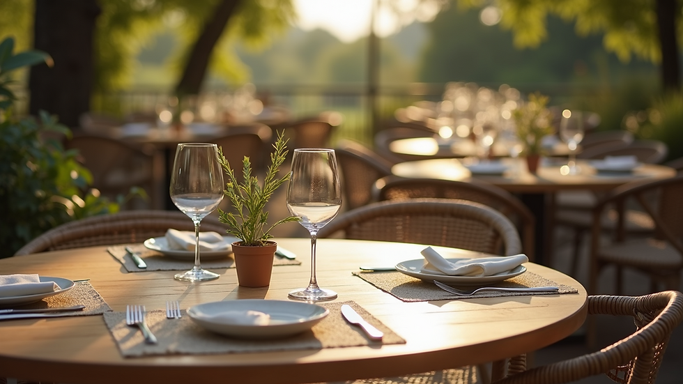 Close-up view of a beautifully arranged outdoor dining area